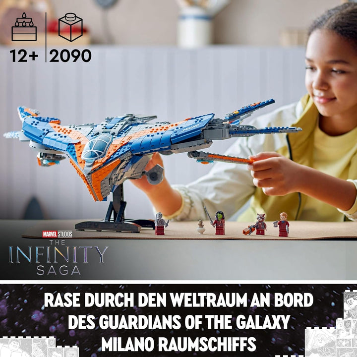 LEGO Marvel Guardians of the Galaxy: The Milano, model construibil de navă spațială cu 4 minifigurine de supereroi, Avengers Flyer pentru aventuri spațiale, cadou pentru băieți și fete 76286 Seturi de constructie Besuche den LEGO-Store