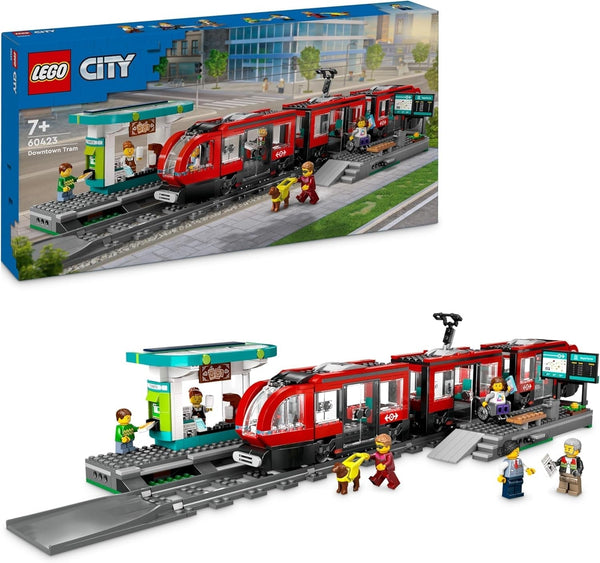 Tramvai LEGO City cu stație, idee de cadou pentru fanii jucăriilor cu vehicule de la 7 ani, cu 6 minifigurine și un câine ghid pentru jocuri de rol, jucărie de construcție 60423 Seturi de constructie Besuche den LEGO-Store Titlu implicit