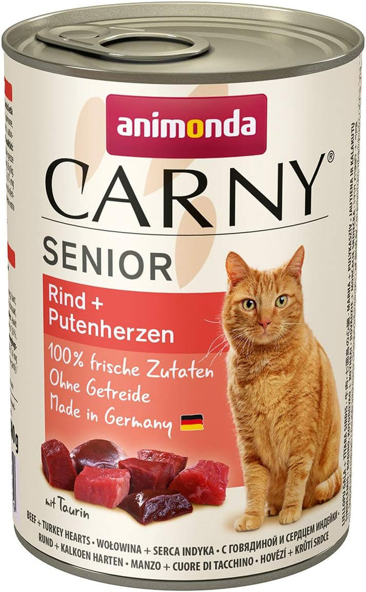 Carny Cat Wet Food Senior Beef + Chicken + Cheese (6 X 200G), hrană umedă pentru pisici de la Animonda fără cereale și zahăr pentru pisici de la 7 ani cu ingrediente proaspete și cărnoase