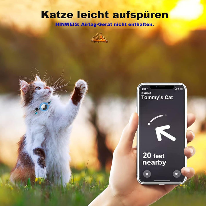 Zgardă pentru pisici Mouyou Airtag, zgardă reflectorizantă din nailon moale cu clopoțel și încuietoare de siguranță, zgardă de urmărire pentru pisici cu suport, husă Airtag reglabilă de la 22-34 cm, albastru