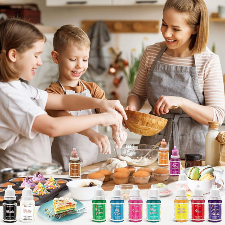 Colorant alimentar 12 culori x 10 ml - Coloranți alimentari lichizi pentru copt prăjituri, fursecuri, macaroane - Colorant alimentar foarte concentrat pentru decorarea torturilor, lichid pentru colorarea băuturilor, săpunuri DIY