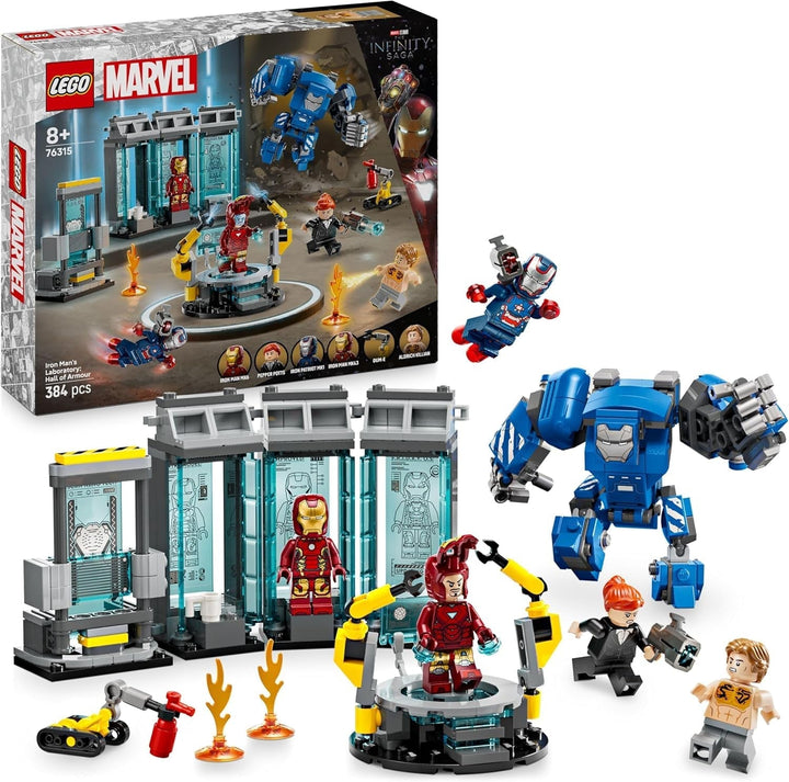LEGO Marvel Laboratorul lui Iron Man: Sala armurii - jucărie de supererou cu o figură Mech, 5 minifigurine, inclusiv Aldrich Killian - cadou Avengers pentru băieți și fete cu vârsta de 8+ 76315 Seturi de constructie Besuche den LEGO-Store Titlu implicit
