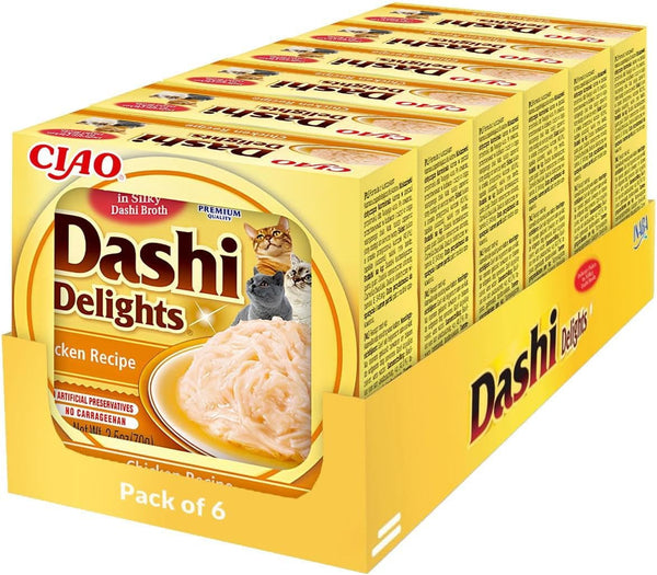 INABA Dashi Delights Hrană umedă pentru pisici 100% pui natural | Fără cereale, fără zahăr, fără arome artificiale, 86% umiditate | Tratamente premium pentru pisici în bulion 70 G (pachet de 6)