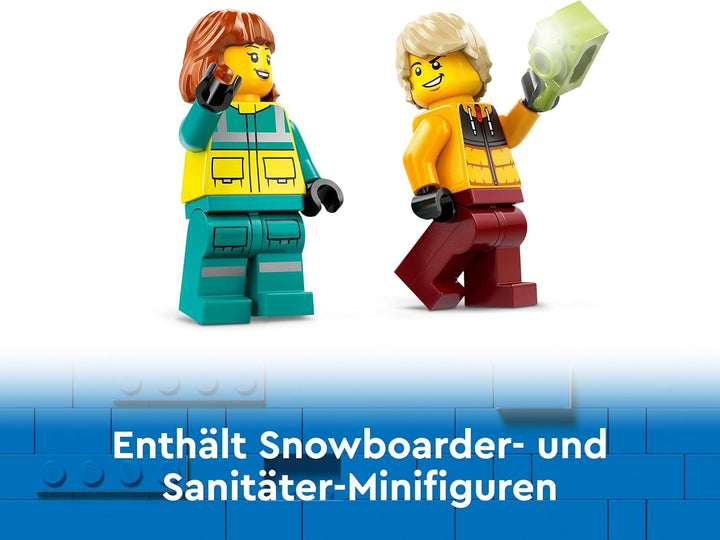 LEGO City Ambulanță și Snowboarder, Ambulanță Playset cu mașină de jucărie și 2 minifigurine, Snowboarder și Paramedic Figura, cadou imaginativ pentru băieți și fete de la 4 ani 60403 Seturi de constructie Besuche den LEGO-Store