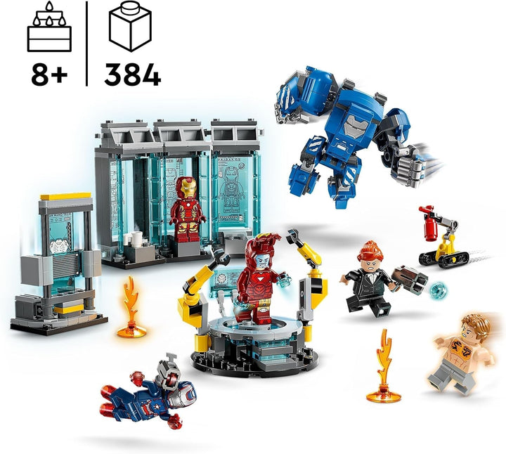 LEGO Marvel Laboratorul lui Iron Man: Sala armurii - jucărie de supererou cu o figură Mech, 5 minifigurine, inclusiv Aldrich Killian - cadou Avengers pentru băieți și fete cu vârsta de 8+ 76315 Seturi de constructie Besuche den LEGO-Store