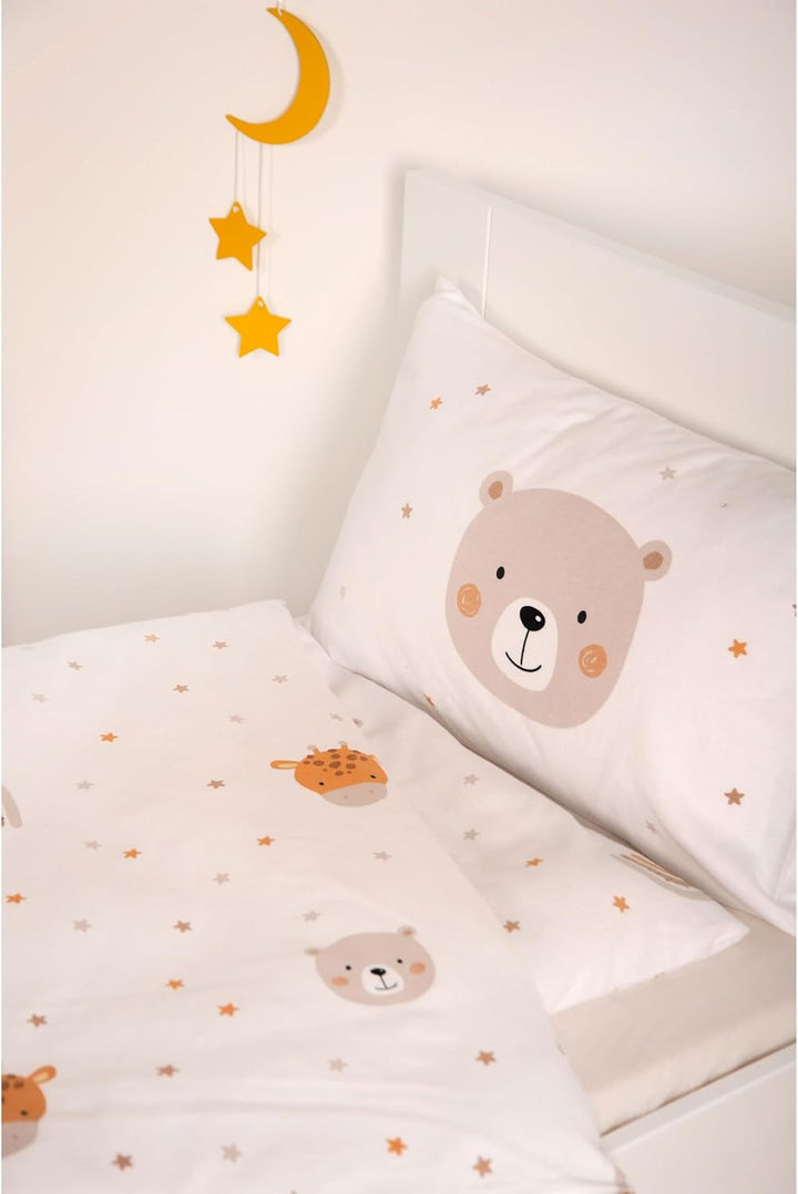 Herding Babybest Little Friends Winterbettwäsche, Kopfkissenbezug 40 X 60 Cm Mit Hoteleinschlag, Bettbezug 100 X 135Cm, Mit Reißverschluss, 100% Baumwolle/Flanell, Weiß, Twin Naty Shop
