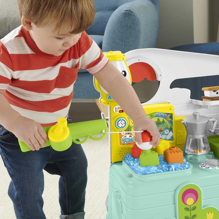 Fisher-Price - Laugh and Learn Camper 3-in-1, jucărie de împins primii pași și centru de activități muzicale, jucărie pentru copii 9-36 luni, HCK51 Jucarii Bebe Naty Shop