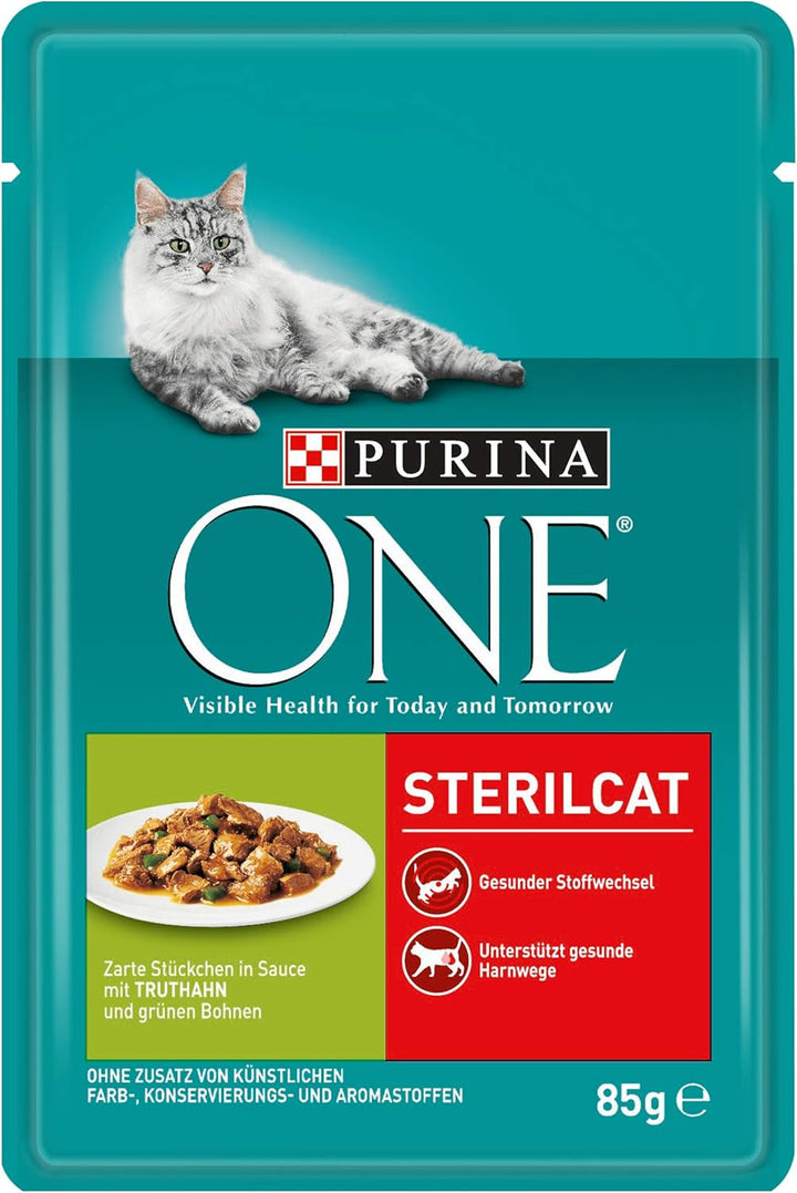 PURINA ONE STERILCAT Hrană umedă pentru pisici, bucăți fragede în sos pentru pisici sterilizate, cu curcan, pachet de 26 (26 X 85G)