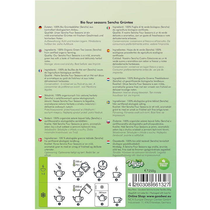 Goodwei Sencha Ceai verde organic Four Seasons - Ceai verde aromat, ușor amar, 250 g