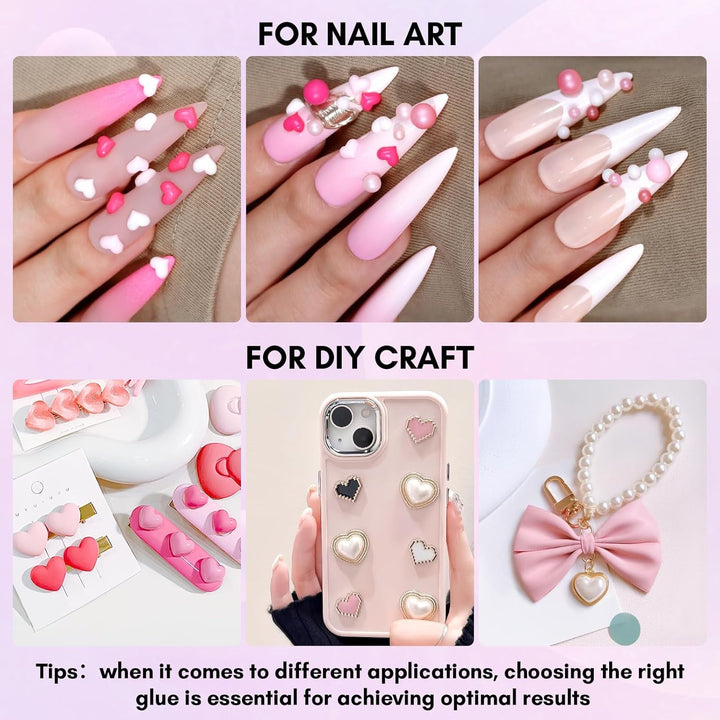 Gel adeziv pentru strasuri Makartt - Set de adeziv UV pentru unghii 15ml cu brelocuri roz pentru unghii, bijuterii pentru unghii în formă de inimă și cerc și accesorii pentru designul unghiilor, pentru manichiură acasă, cadou de Ziua Îndrăgostiților