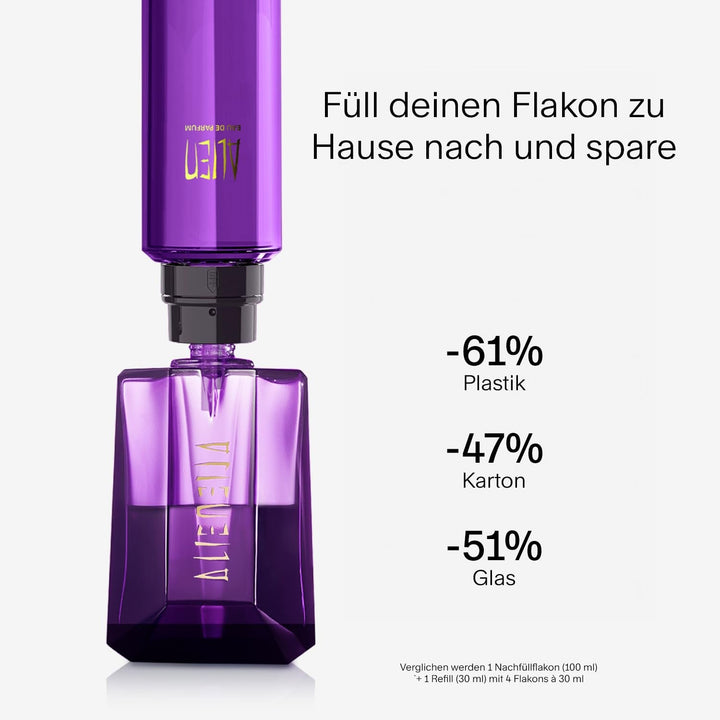 MUGLER Alien Eau De Parfum, Parfum de damă, Chihlimbar, Lemnos și Floral, Parfum excepțional, Reîncărcabil, 30 ml + MUGLER Alien Deodorant Spray parfumat, 100 ml