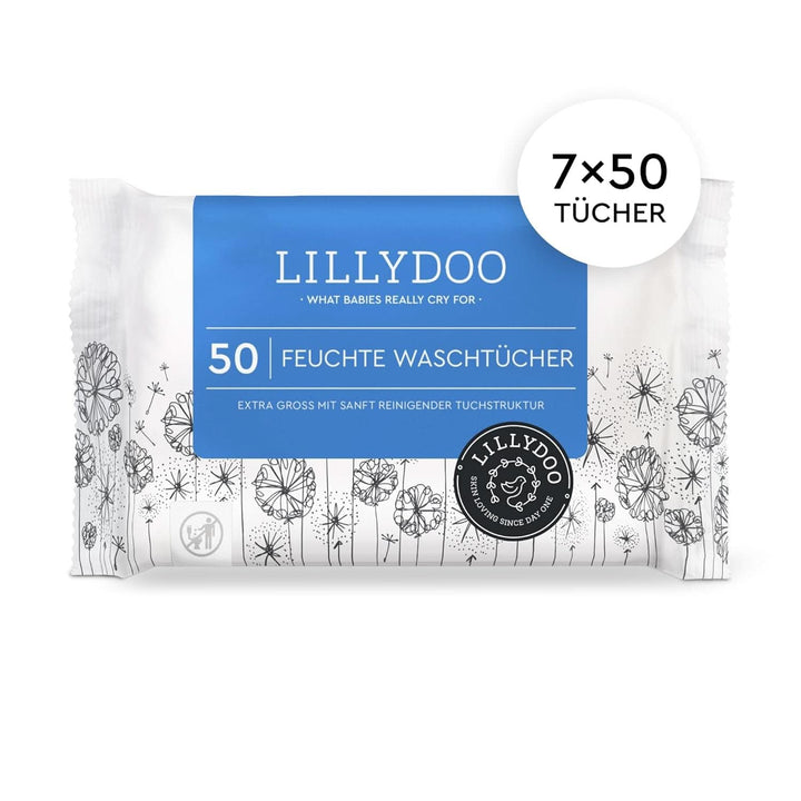 LILLYDOO Feuchte Waschtücher 350 Stück (7 X 50), 100% Plastikfrei, Extra Großes Tuch, Ohne Parfüme Naty Shop