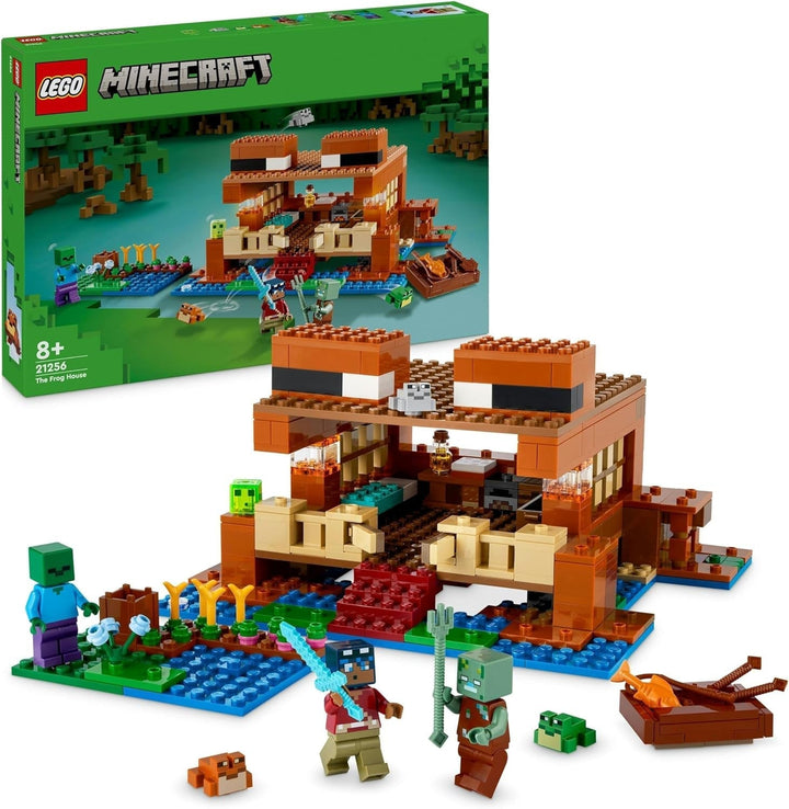 LEGO Minecraft The Frog House, casă de jucărie cu figuri, inclusiv zombie, slime și om înecat, plus accesorii precum barcă de jucărie și banc de lucru, cadou pentru băieți și fete de la 8 ani 21256 Seturi de constructie Besuche den LEGO-Store Singur