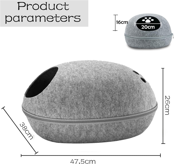 Peșteră pentru pisici din fetru, cuib detașabil pentru pisici cu pernă moale, cort pentru pisici cu fermoar, peșteră de îmbrățișare în formă de coajă de ou pentru pisici și câini