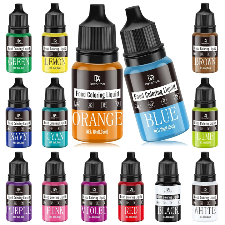 Colorant alimentar - 20 de culori x 10 ml coloranți alimentari concentrați lichizi pentru decorarea torturilor, copt, fursecuri, macaroane - Colorant alimentar fără zahăr pentru băuturi, decorarea torturilor, slime DIY, ouă de Paște