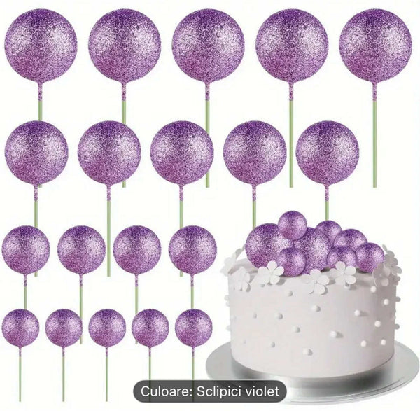 Sada 20 nejedlých dortových koulí, třpytivě fialové