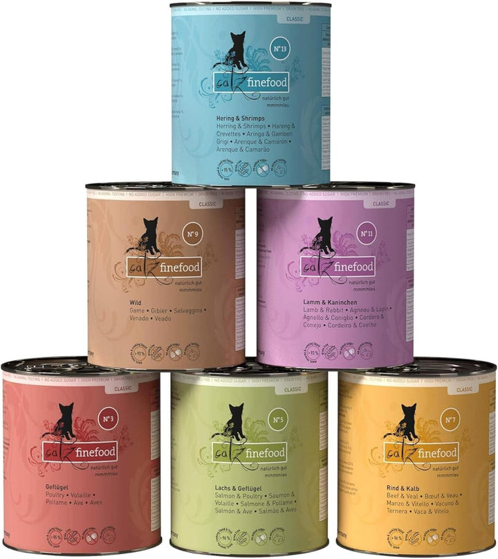 Catz Finefood Classic Collection Cat Food Wet XXL Mix Pack - Hrană umedă gourmet pentru pisica dvs. fără zahăr și cereale, fără gluten - cu conținut ridicat de carne, fabricată în Germania (12 X cutii de 400G)