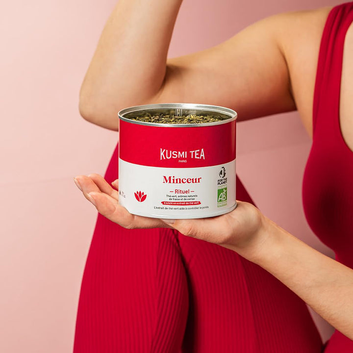 Kusmi Tea - Slim Ritual - Ceai pentru slăbit - Îmbogățit cu extract de ceai verde - Facilitează pierderea în greutate - Căpșuni și cireșe - Ceai vrac - Cutie metalică de 100 g pentru aproximativ 50 de cești