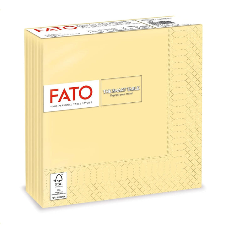 Fato - Șervețele de hârtie de unică folosință, ideale pentru prânzuri informale și bufete, pachet de 50 de șervețele, dimensiune 33X33, pliate în 4, 2 straturi, culoare șampanie, 100% hârtie din celuloză pură, FSC