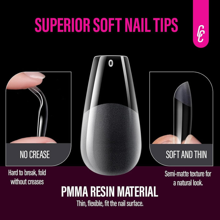 504 bucăți Tipuri de unghii Gel Ballerina Medium: Tipuri de unghii pentru unghii cu gel Unghii false din PMMA Extensii de unghii, unghii artificiale, 12 mărimi
