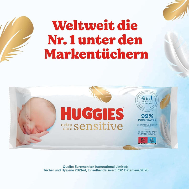Huggies Pure Extra Care Sensitive Baby-Feuchttücher, Für Den Ganzen Körper, 99 % Reines Wasser, Parfümfrei, 8 X 56 Tücher, Monatsbox Naty Shop