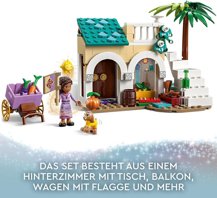LEGO 43223 Disney Wish Asha în orașul Rosas, set de film Wish cu piață, mini păpușă Asha, Valentino ca capră de jucărie și figuri de stele, cadou pentru copii de la 6 ani, fete și băieți Seturi de constructie Besuche den LEGO-Store