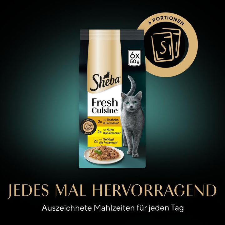 Sheba Portion Bag Wet Cat Food Multipack Fresh Cuisine Taste of Rome With Turkey And Chicken, 6X6X50G - Hrană fină pentru pisici făcută din curcan și pui