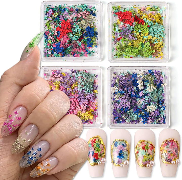 Flori uscate pentru unghii, 8 borcane, flori uscate 3D pentru unghii, autocolante colorate naturale pentru unghii, flori uscate, accesorii pentru unghii pentru decorarea unghiilor, meșteșuguri DIY