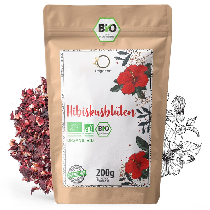 ORIGEENS CEAI DE HIBISCUS BIO Calitate premium - 50 pliculețe | Flori de hibiscus uscate bio pentru ceai, ceai de fructe, ceai rece, ceai karkade | Ceai de hibiscus pentru cură de detoxifiere și drenaj