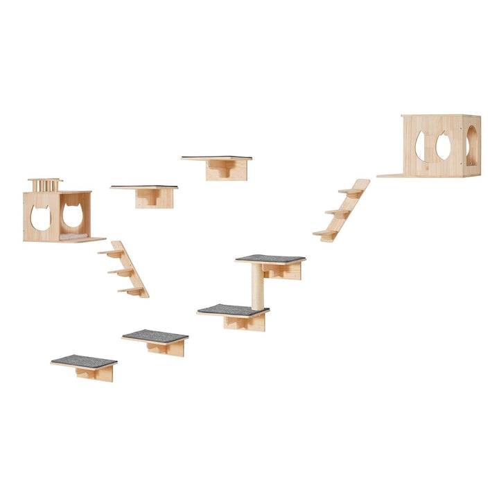 VEVOR Perete de cățărat, Rafturi și stinghii pentru pisici cu trambulină, Paturi pentru pisici, Hamace și Arbore pentru pisici, Mobilier și rafturi pentru pisici de până la 18 kg pentru dormit, joacă, cățărat, Set de 9