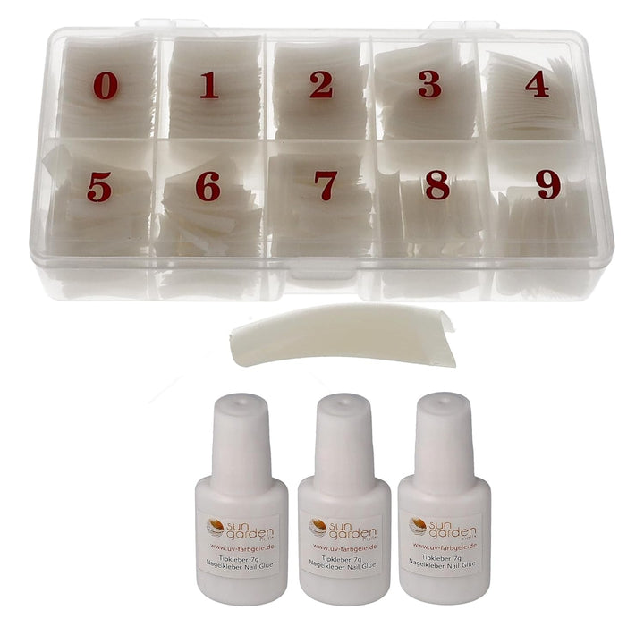 Sun Garden Nails Tipbox 500 Tips Incl. 3 Tips Glue Tips Nail Tips Glue - Modelare Unghii