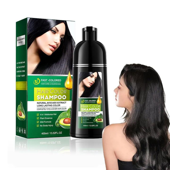 Vopsea de păr maro, șampon pentru vopsit părul - 500ml șampon pentru vopsit părul gri, 100% acoperire gri, ușor și rapid de utilizat, îngrijire perfectă a culorii pentru bărbați și femei Vopsea pentru par Naty Shop Femei Negru