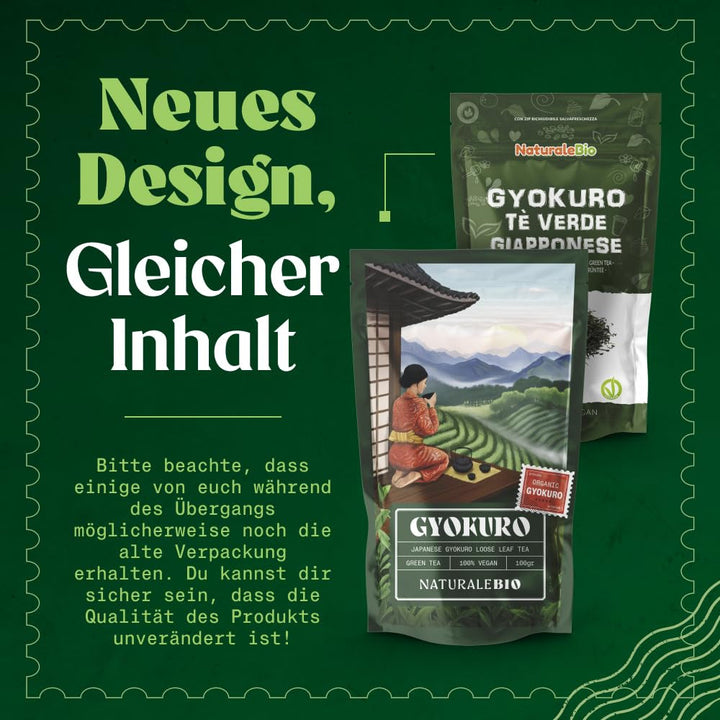 Naturalebio Ceai verde japonez Gyokuro. 50G Ceai organic. Natural și pur. Produs de calitate original din Japonia. Plăcere organică de înaltă calitate, cultivat tradițional pentru un gust optim.