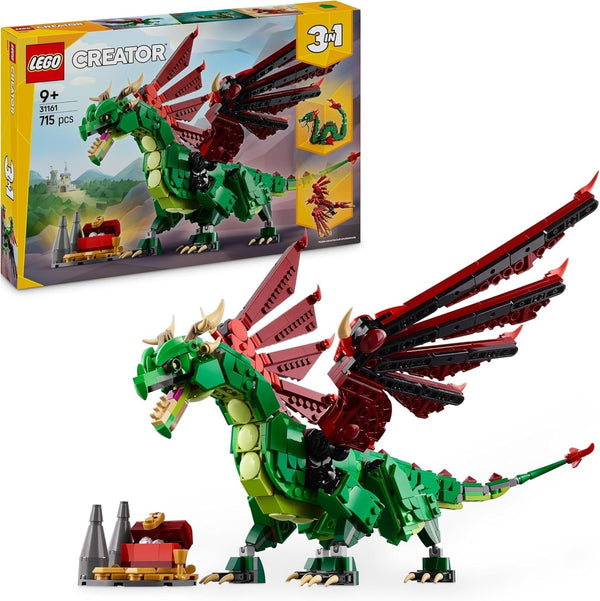 LEGO Creator 3In1 Green Dragon - Jucărie - Convertibil în șarpe de mare sau Phoenix - Jucărie de construit cu animale pentru copii - Cadou pentru băieți și fete de la 9 ani 31161 Seturi de constructie Besuche den LEGO-Store Titlu implicit