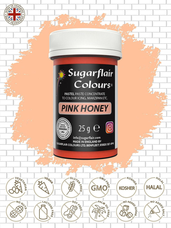 Pastă de colorant alimentar Sugarflair Pastel Pink Honey - Foarte concentrată pentru utilizare cu cremă de unt, pastă de zahăr, glazură regală sau amestecuri pentru prăjituri, colorant alimentar vibrant - 25 g