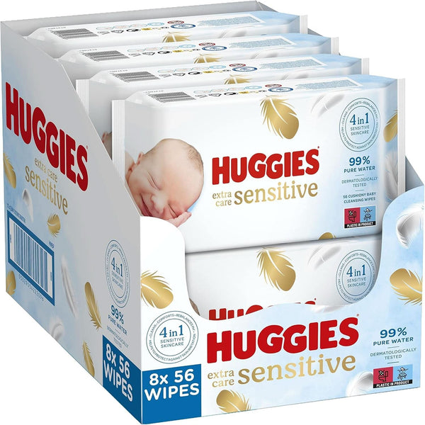 Huggies Pure Extra Care Sensitive Baby-Feuchttücher, Für Den Ganzen Körper, 99 % Reines Wasser, Parfümfrei, 8 X 56 Tücher, Monatsbox Naty Shop