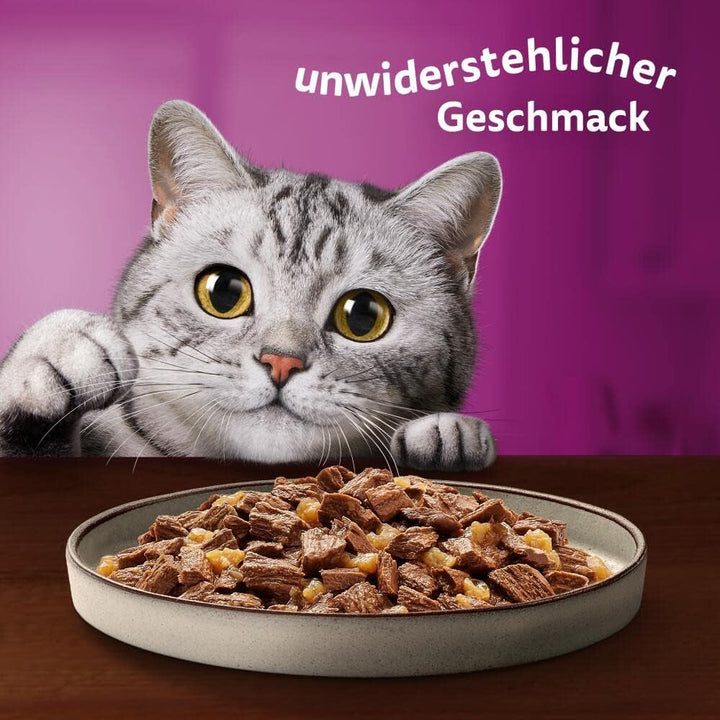 Hrană pentru pisici Whiskas 1+ Pure Delight Classic Selection in Jelly, 12X85G (4 pachete) - Hrană umedă de calitate superioară pentru pisici adulte în 48 de plicuri