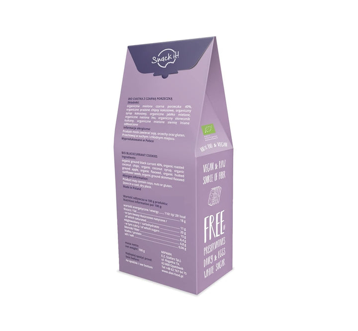 DIET-FOOD RAW Fursecuri cu coacăze negre organice Gustare sănătoasă Fursecuri delicioase pentru birou, fără conservanți 100 g (1 pachet)