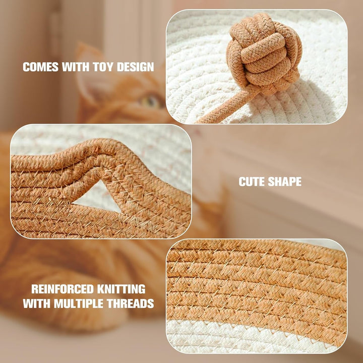 Pat pentru pisici din bumbac țesut manual cu coadă de jucărie, pliabil și respirabil (M)