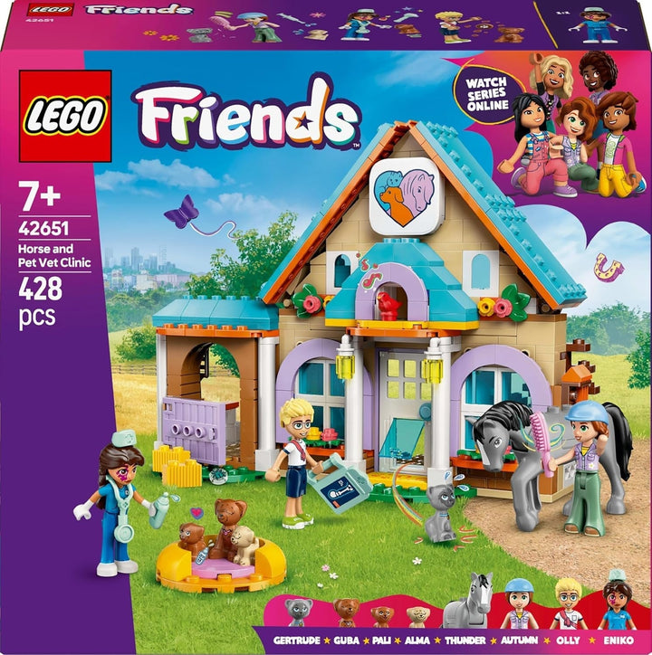 LEGO Friends Cabinet veterinar pentru cai și animale de companie, set de construcție și joacă pentru jocuri de rol imaginative cu 3 minifigurine și 5 figurine de animale, idee de cadou pentru fete de la 7 ani 42651 Seturi de constructie Besuche den LEGO-Store