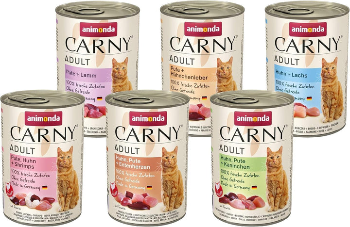 Animonda Carny Adult Hearty Variation (12 X 400 G), hrană umedă pentru pisici adulte, hrană umedă cu 100% ingrediente din carne proaspătă, hrană pentru pisici fără cereale și zahăr