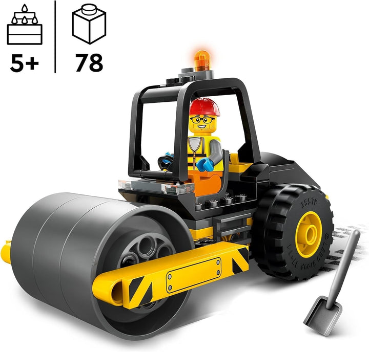 LEGO City Road Roller, vehicul de șantier pentru copii de la 5 ani, jucărie cu role cu aburi cu minifigurină de muncitor în construcții, experiență de joacă imaginativă pentru băieți și fete, mic, cadou distractiv 60401 Seturi de constructie Besuche den LEGO-Store