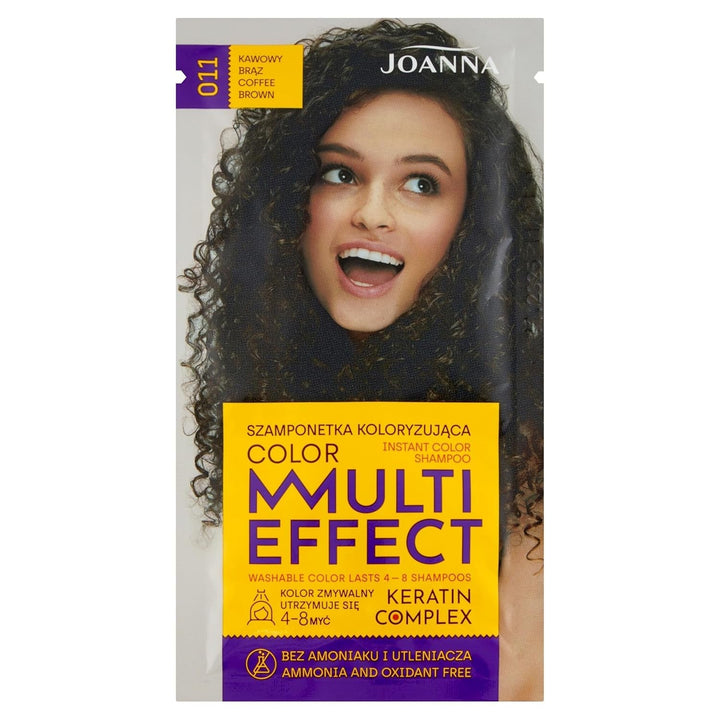 Șampon colorant Joanna "Multi Effect" - Șampon colorant pentru păr într-un plic - Rezistă între 4 și 8 spălări - Colorarea părului fără amoniac și agenți oxidanți - Cappuccino aromat Vopsea pentru par Naty Shop Maro cafea