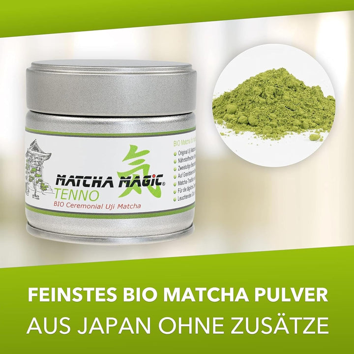 Matchamagic Tenno Ceai Matcha organic pudră 30 g - Ceai verde japonez original de calitate ceremonială - Matcha de înaltă calitate din Japonia pentru o savurare pură - Ideal pentru prepararea ceaiului și a smoothie-urilor