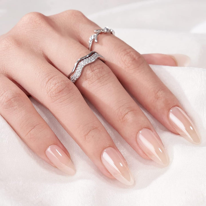 Btartbox Unghii False Scurte și Pătrate, Model Baby Boomer, pentru Lipire, Unghii False Albe, Roz Gradient, Unghii Artificiale Scurte cu Lipici de Unghii, 30 Bucăți Unghii False Artificiale Pătrate