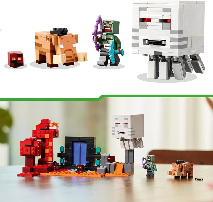 LEGO Minecraft Ambush la portalul Nether, jucărie de jocuri în Nether pentru copii cu scene de luptă și figuri legendare, inclusiv Ghast, cadou pentru băieți și fete gamer de la 8 ani 21255 Seturi de constructie Besuche den LEGO-Store