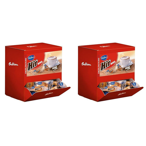 BAHLSEN Hit Minis 975g - Display de tejghea cu aproximativ 150 de pachete porționate, mini biscuiți dubli cu umplutură delicioasă de cremă de cacao, ideali cu cafea, biscuiți cu ciocolată (pachet de 2)