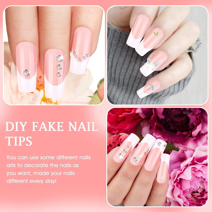 360 de bucăți de unghii adezive pentru unghii artificiale, cu cutie de depozitare și pilă de unghii (dreptunghiulară)