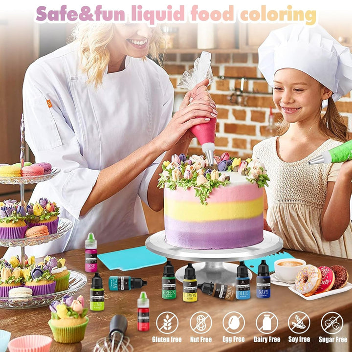 Colorant alimentar - 20 de culori x 10 ml coloranți alimentari concentrați lichizi pentru decorarea torturilor, copt, fursecuri, macaroane - Colorant alimentar fără zahăr pentru băuturi, decorarea torturilor, slime DIY, ouă de Paște