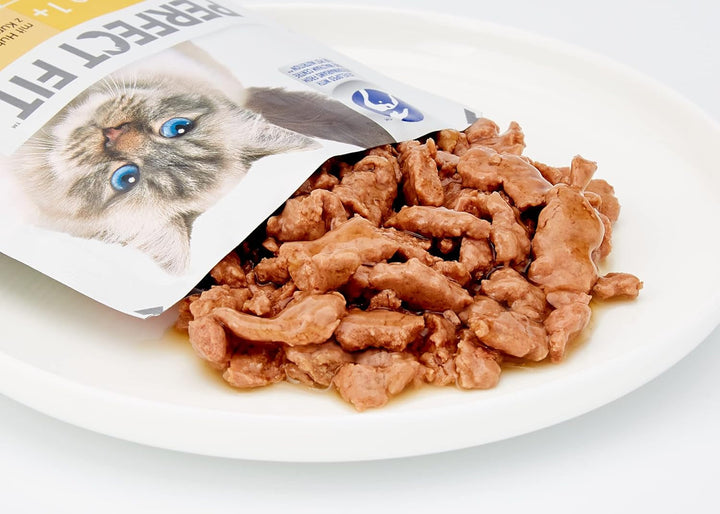 Perfect Fit Sensitive 1+ hrană umedă pentru pisici cu pui în sos, 12 pungi porție, 12X85G - Hrană umedă premium pentru pisici, Pentru pisici sensibile de la 1 an, Fără grâu și soia, Pentru susținerea digestiei